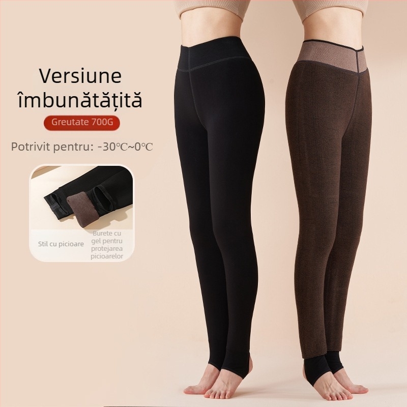 Pantaloni termici din lână pentru femei, într-o singură bucată, talie înaltă, tricot gros, fierbinți iarna