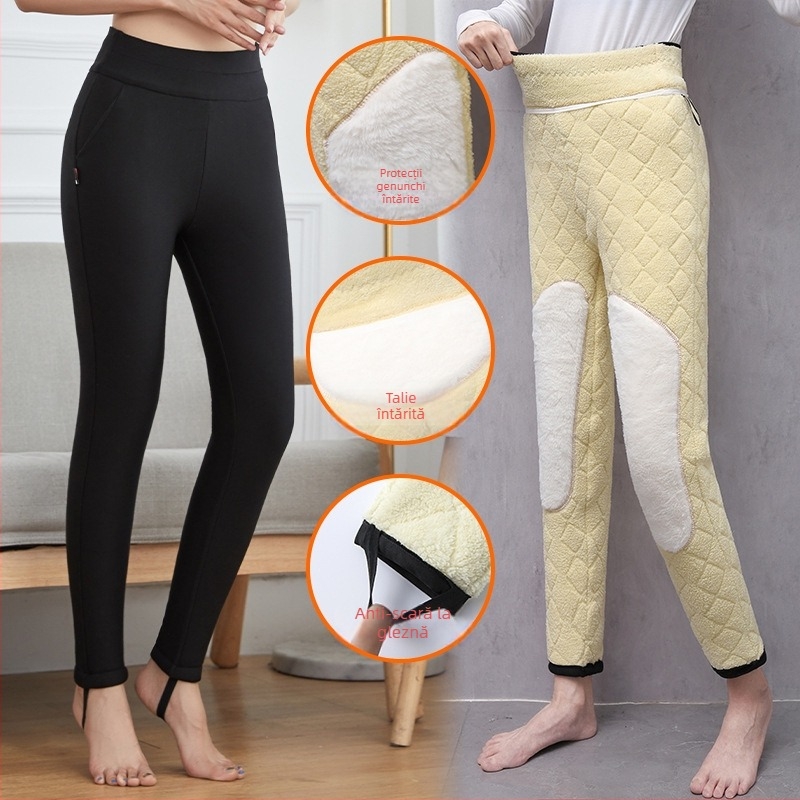 Pantaloni de iarnă pentru femei, talie înaltă, ultra-groși, model 3D, croială Slim Fit, croială de tip creion, țesătură poliester cu mătase de dud