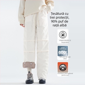 Pantaloni de iarnă cu puf, drepti, talie înaltă, umplere din puf de rață 80-90%, material principal poliester 95%+ (Model de iarnă 2025)