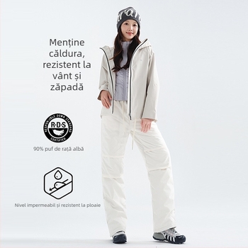 Pantaloni de iarnă cu puf, drepti, talie înaltă, umplere din puf de rață 80-90%, material principal poliester 95%+ (Model de iarnă 2025)