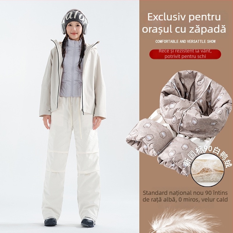 Pantaloni de iarnă cu puf, drepti, talie înaltă, umplere din puf de rață 80-90%, material principal poliester 95%+ (Model de iarnă 2025)