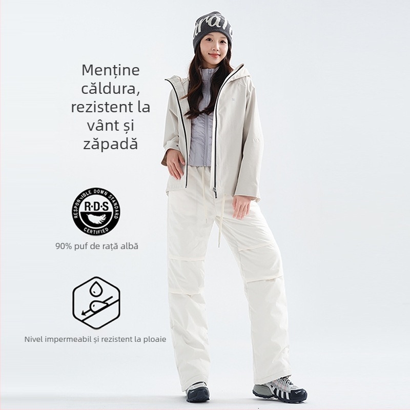 Pantaloni de iarnă cu puf, drepti, talie înaltă, umplere din puf de rață 80-90%, material principal poliester 95%+ (Model de iarnă 2025)