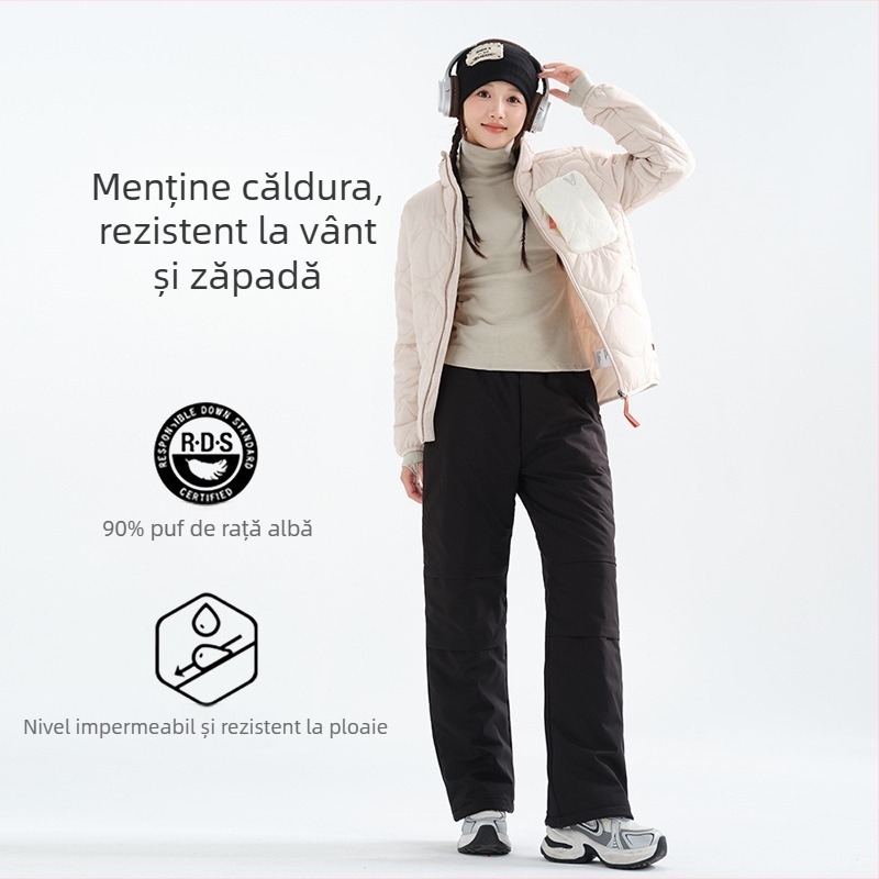 Pantaloni de iarnă cu puf, drepti, talie înaltă, umplere din puf de rață 80-90%, material principal poliester 95%+ (Model de iarnă 2025)