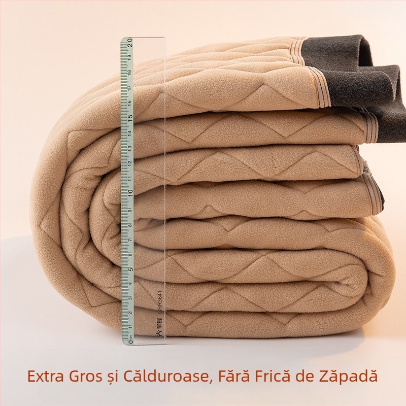 Pantaloni bărbați din lână, calzi, căptuți cu fleece, cu trei straturi, talie înaltă pentru iarnă