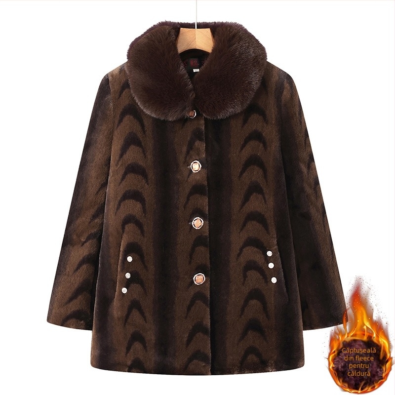 Palton de iarnă pentru femei din velur imitatie vizon, poliester >95%, iarnă 2025, stil elegant urban