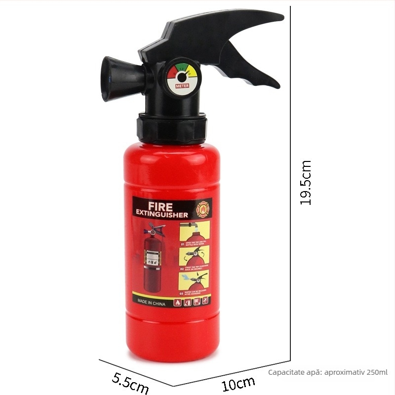 Set de joacă Pompier pentru copii cu pistol de apă din plastic, rucsac, cască și stingător de incendiu, destinat copiilor 4–6 ani.
