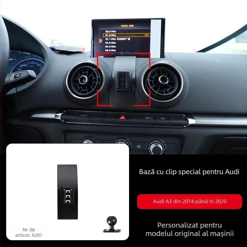 Suport de telefon pentru panoul de instrumente Audi cu bază snap-on, compatibil cu A3/A4L/A5/A6LL și Q2/Q3/Q5L/Q7