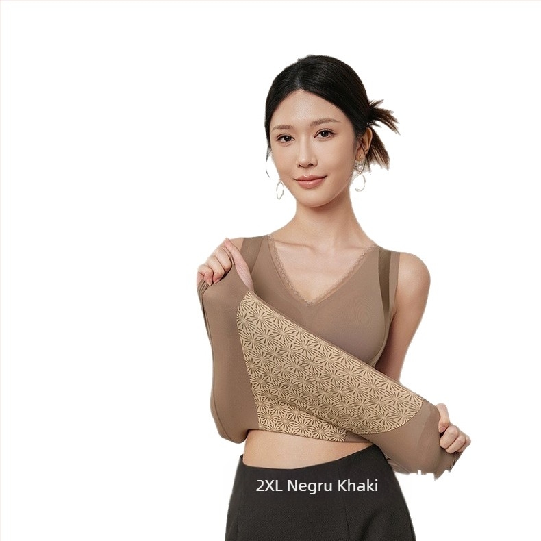 Vestă termică pentru femei din nylon, căptușeală fleece, fără cusături, glugă, decolteu în V, cu sutien încorporat și inserturi, 251–300 g/m2