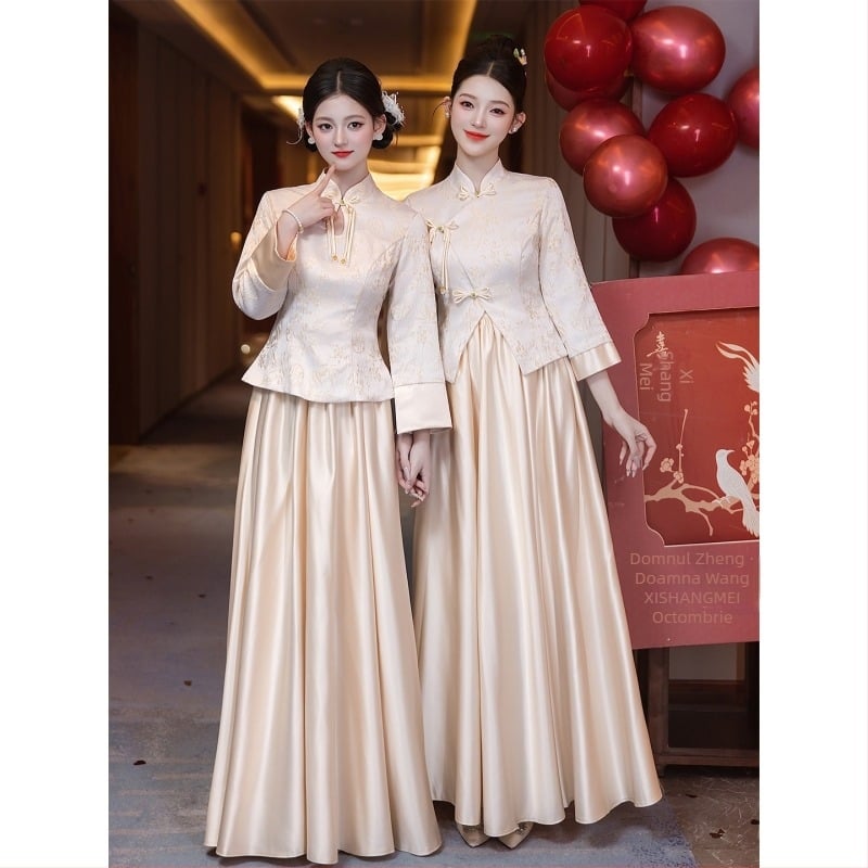 Set două piese pentru domnișoare de onoare, în stil chinezesc, retro, mâneci lungi, poliester mercerizat