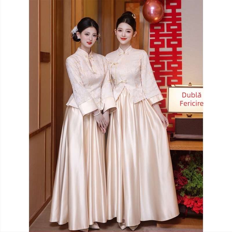 Set două piese pentru domnișoare de onoare, în stil chinezesc, retro, mâneci lungi, poliester mercerizat