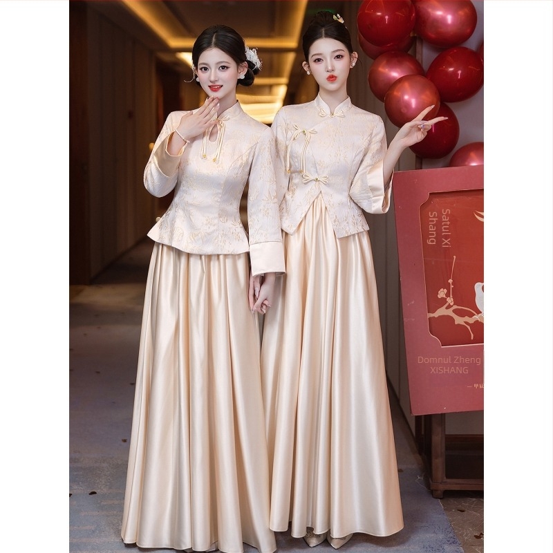 Set două piese pentru domnișoare de onoare, în stil chinezesc, retro, mâneci lungi, poliester mercerizat