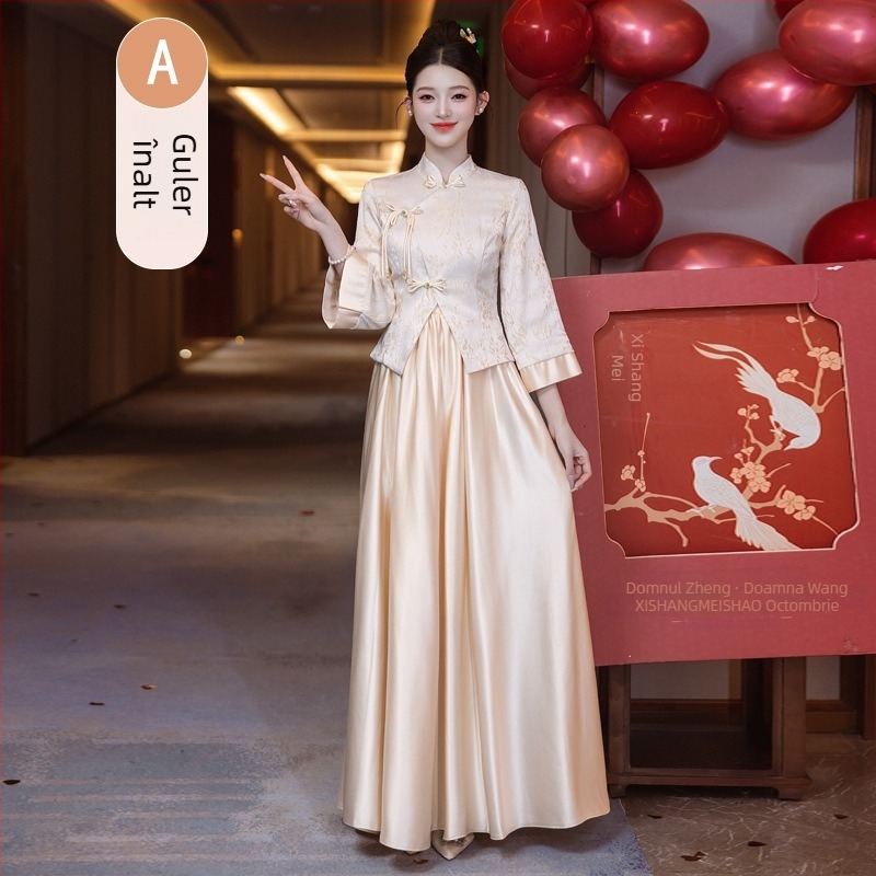 Set două piese pentru domnișoare de onoare, în stil chinezesc, retro, mâneci lungi, poliester mercerizat