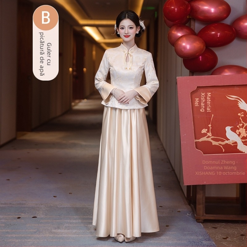 Set două piese pentru domnișoare de onoare, în stil chinezesc, retro, mâneci lungi, poliester mercerizat