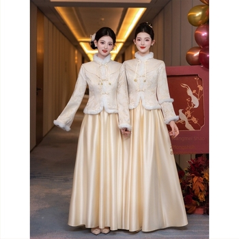 Rochie pentru domnișoare în stil chinezesc, două piese, proaspătă și drăguță, mâneci lungi, guler mandarin, poliester, vară 2025