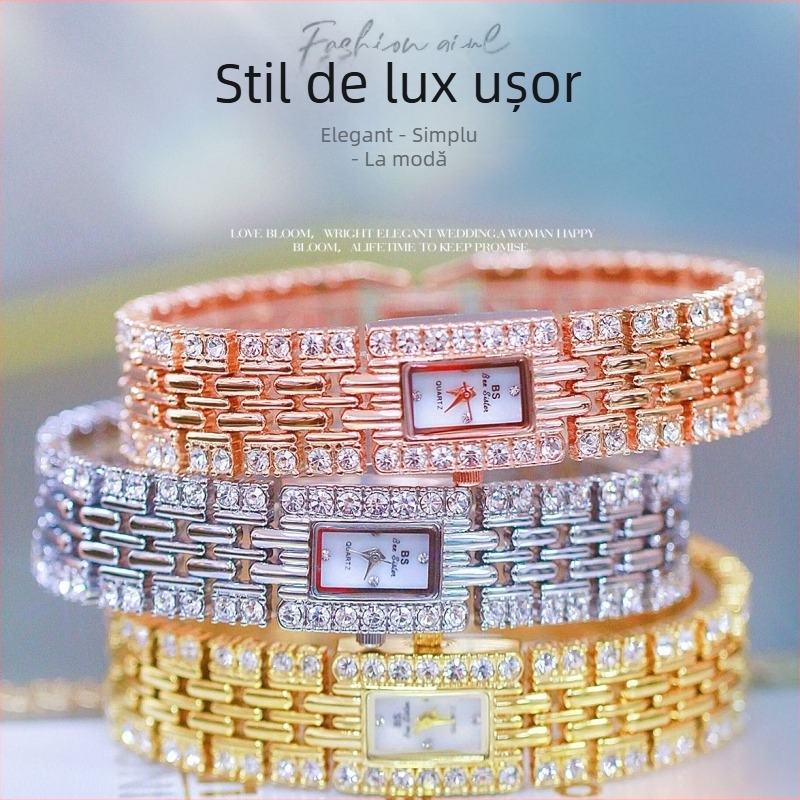 Ceas feminin BS Bee Sister cu mișcare quartz originală, cadran dreptunghiular 17×23 mm, rezistență la apă 30m, carcasă și brățară din aliaj, cristale