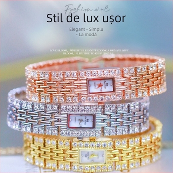 BS Bee Sister Ceas de damă cu brățară, cadran dreptunghiular, diamante, cuarț FA1670