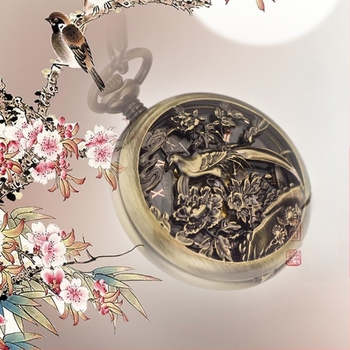 Hongshida ceas de buzunar – mecanism mecanic, cadran 46 mm, carcasă din aliaj de zinc, grosime 12 mm, capac rabat cu model gravat; stil retro Shanghai