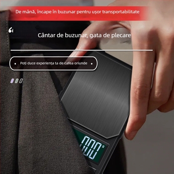 Cântar electronic pentru cafea, cu precizie înaltă și temporizator automat, capacitate 2 kg, măsurare electronică, alimentare prin încărcare sau baterie AA