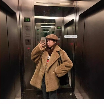 Palton din blană de miel, croială scurtă, guler polo, țesătură cașmir, mâneci lungi, pentru femei adulte, primăvara 2022