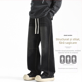 Jeansi din denim - croială dreaptă, talie medie, bumbac, ușoară elasticitate, stil tineresc