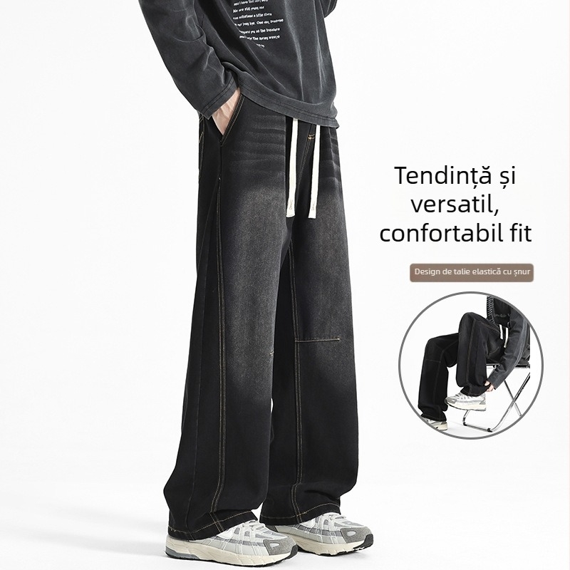 Jeansi din denim - croială dreaptă, talie medie, bumbac, ușoară elasticitate, stil tineresc