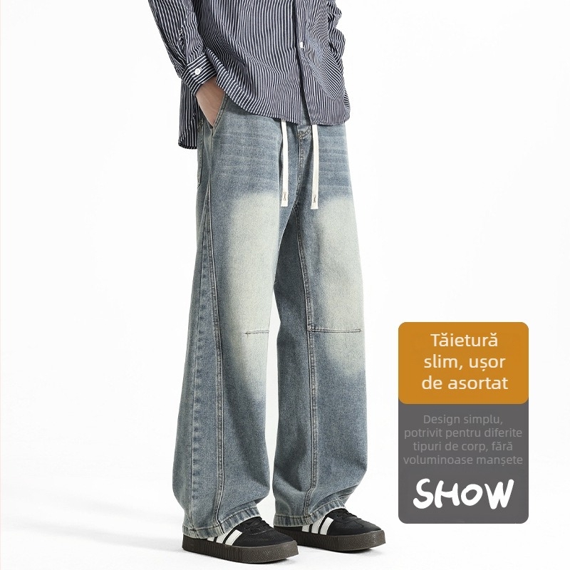 Jeansi din denim - croială dreaptă, talie medie, bumbac, ușoară elasticitate, stil tineresc