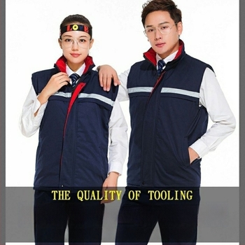 Vestă de lucru din poliester-cotton, groasă, pentru fabrici; Material: poliester-cotton; Greutate: 0,9 kg; Fără mâneci