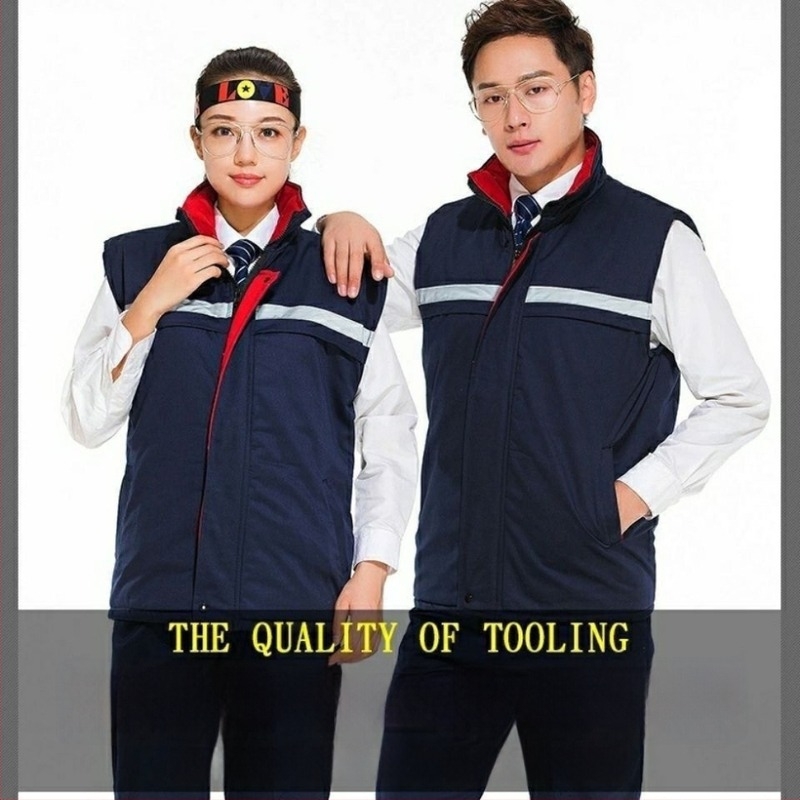 Vestă de lucru din poliester-cotton, groasă, pentru fabrici; Material: poliester-cotton; Greutate: 0,9 kg; Fără mâneci