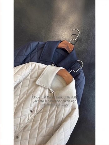 Jachetă damă din bumbac, cu umplutură, reversibilă, cusături diamant, guler rever, închidere cu fermoar (Umplere: bumbac; Material principal: poliester; Guler: rever; Închidere: fermoar; Reversibil)