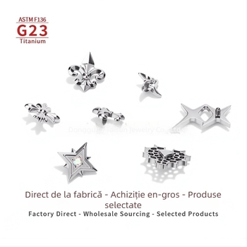 Bijuterii de piercing din aliaj de titan G23 – studuri geometrice pentru urechi, buze și buric; finisaj lustruit; unisex, stil minimalist