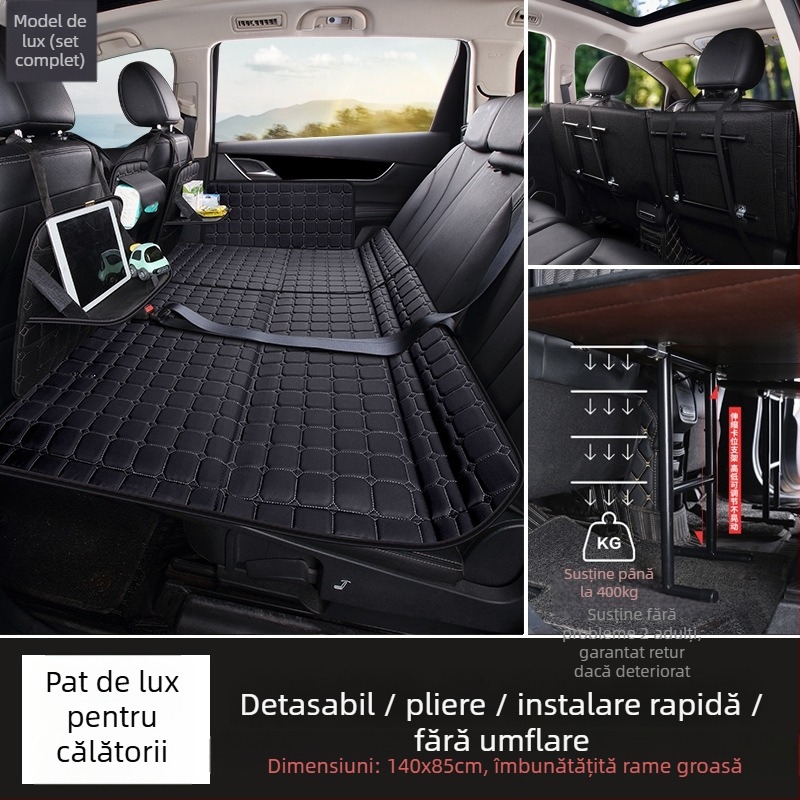 Saltea pentru bancheta din spate a mașinii — pat de călătorie pliabil, material PVC, Greutate 6, Sarcină maximă 800, Model 001, Potrivit pentru sedanuri și SUV-uri