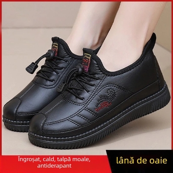 Pantofi de iarnă impermeabili din bumbac cu căptușeală fleece pentru femei – stil casual, vârf ascuțit, talpă din cauciuc, PU partea superioară, PU căptușeală