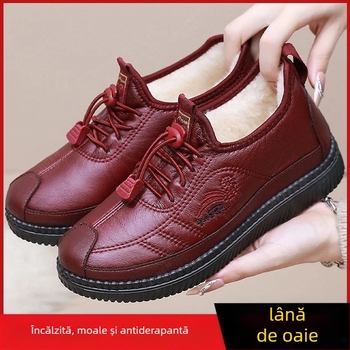 Pantofi de iarnă impermeabili din bumbac cu căptușeală fleece pentru femei – stil casual, vârf ascuțit, talpă din cauciuc, PU partea superioară, PU căptușeală