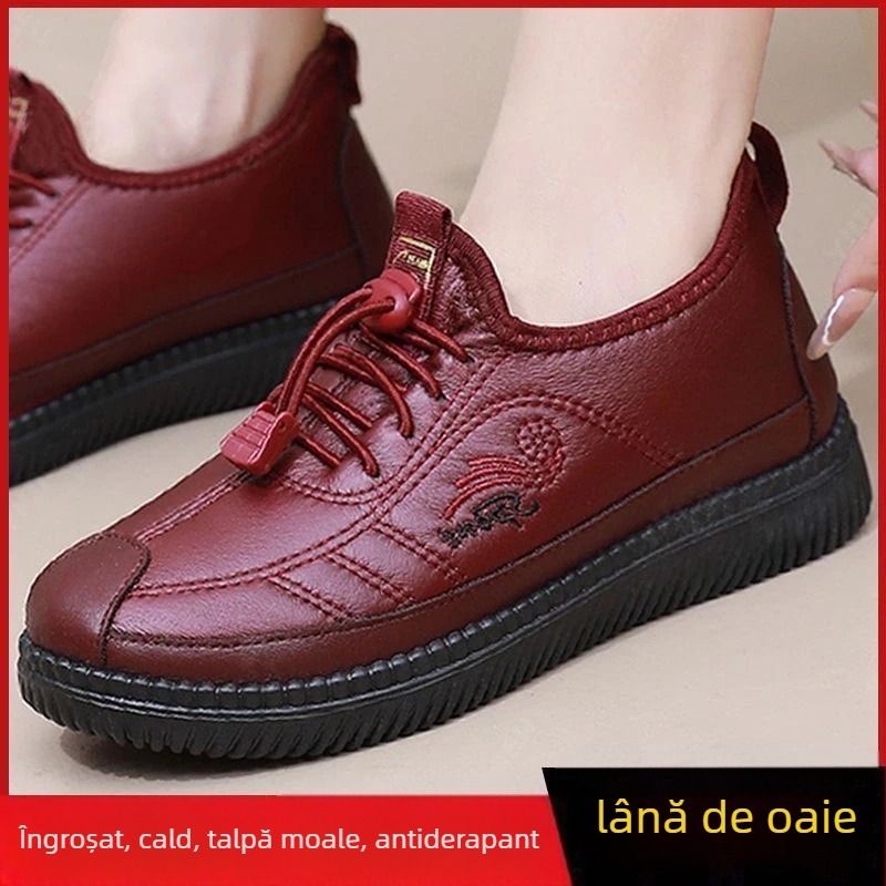 Pantofi de iarnă impermeabili din bumbac cu căptușeală fleece pentru femei – stil casual, vârf ascuțit, talpă din cauciuc, PU partea superioară, PU căptușeală