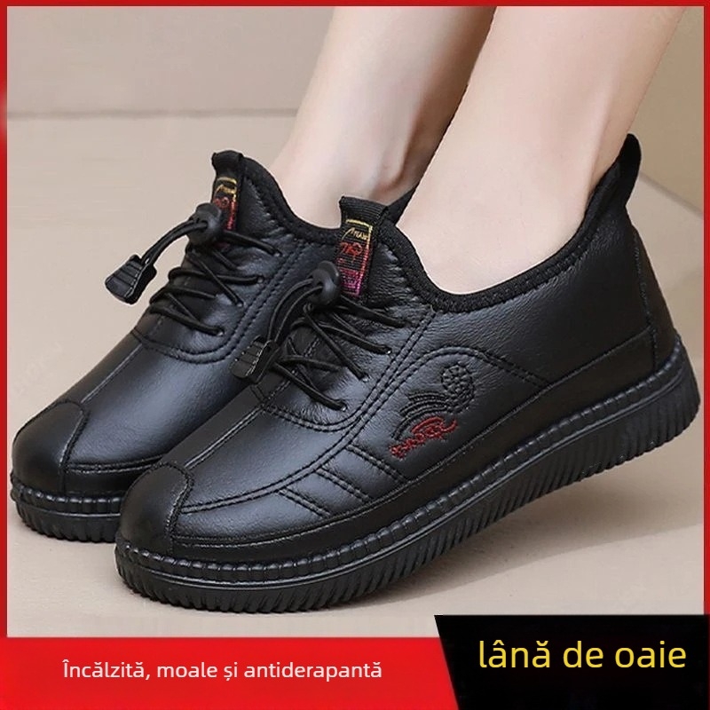 Pantofi de iarnă impermeabili din bumbac cu căptușeală fleece pentru femei – stil casual, vârf ascuțit, talpă din cauciuc, PU partea superioară, PU căptușeală