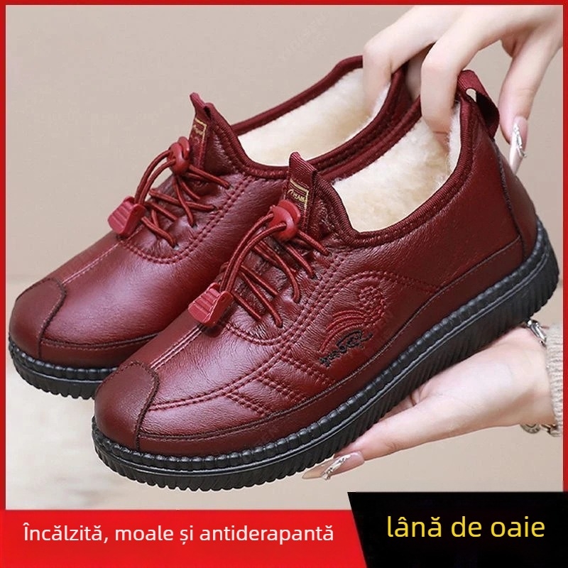 Pantofi de iarnă impermeabili din bumbac cu căptușeală fleece pentru femei – stil casual, vârf ascuțit, talpă din cauciuc, PU partea superioară, PU căptușeală