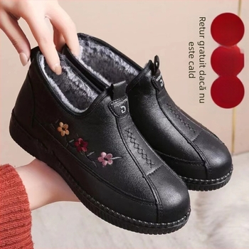 Pantofi de iarnă din bumbac, talpă antiderapant, partea superioară din microfibră, căptușeală din pluș sintetic, talpă din tendon de vițel