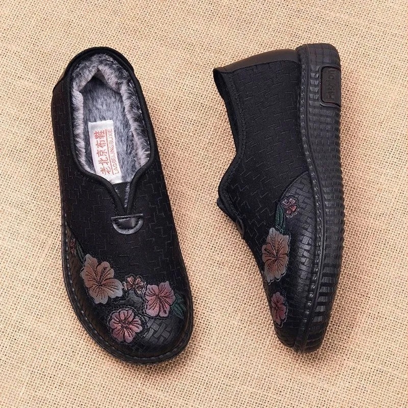 Pantofi din bumbac pentru femei, iarnă, talpă din cauciuc, partea superioară din bumbac, toc mic 1–3 cm