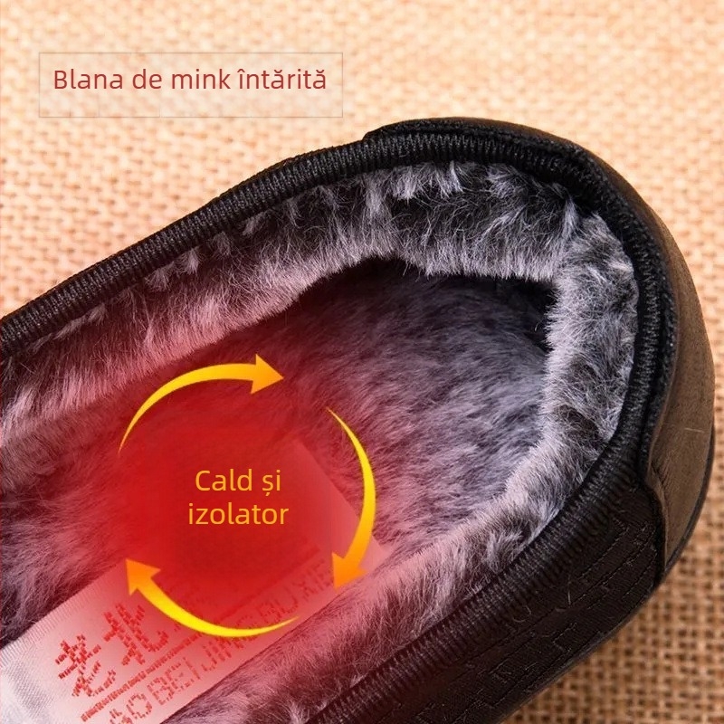Pantofi din bumbac pentru femei, iarnă, talpă din cauciuc, partea superioară din bumbac, toc mic 1–3 cm