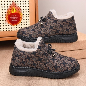 Pantofi de iarnă din bumbac pentru femei, căptuți cu pluș artificial, botine calde, talpă din cauciuc antiderapant (Sezon: iarnă; Exterior: bumbac; Interior: pluș artificial; Talpă: cauciuc; Înălțime: jos)