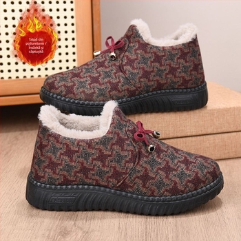 Pantofi de iarnă din bumbac pentru femei, căptuți cu pluș artificial, botine calde, talpă din cauciuc antiderapant (Sezon: iarnă; Exterior: bumbac; Interior: pluș artificial; Talpă: cauciuc; Înălțime: jos)