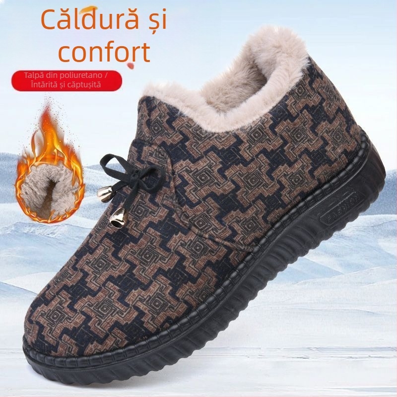 Pantofi de iarnă din bumbac pentru femei, căptuți cu pluș artificial, botine calde, talpă din cauciuc antiderapant (Sezon: iarnă; Exterior: bumbac; Interior: pluș artificial; Talpă: cauciuc; Înălțime: jos)