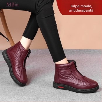 Pantofi damă de iarnă din bumbac cu căptușeală fleece, impermeabili, fermoar frontal, talpă moale