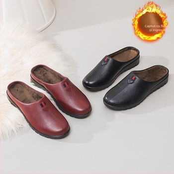 Pantofi-slips femei mule cu căptușeală din blană artificială, partea superioară din microfibră, talpă PU, ușoare și confortabile