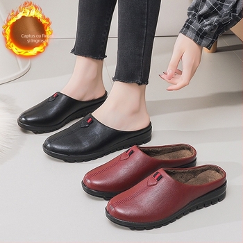 Pantofi-slips femei mule cu căptușeală din blană artificială, partea superioară din microfibră, talpă PU, ușoare și confortabile