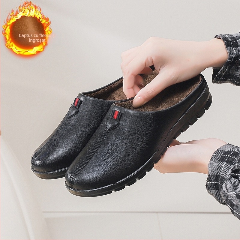 Pantofi-slips femei mule cu căptușeală din blană artificială, partea superioară din microfibră, talpă PU, ușoare și confortabile