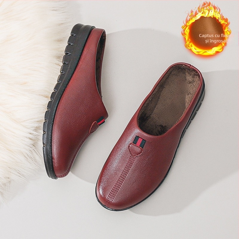 Pantofi-slips femei mule cu căptușeală din blană artificială, partea superioară din microfibră, talpă PU, ușoare și confortabile