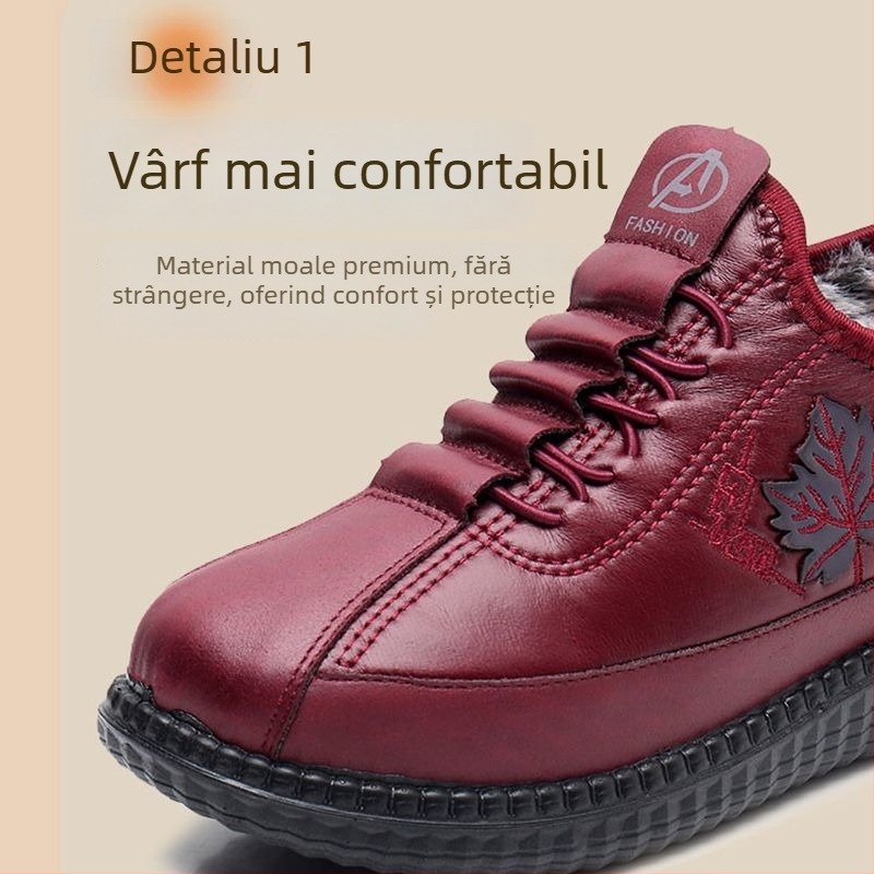 Ghete de iarnă unisex din bumbac, căptușite cu lână, talpă PU, toc mic 1–3 cm, deschidere medie 7–11 cm