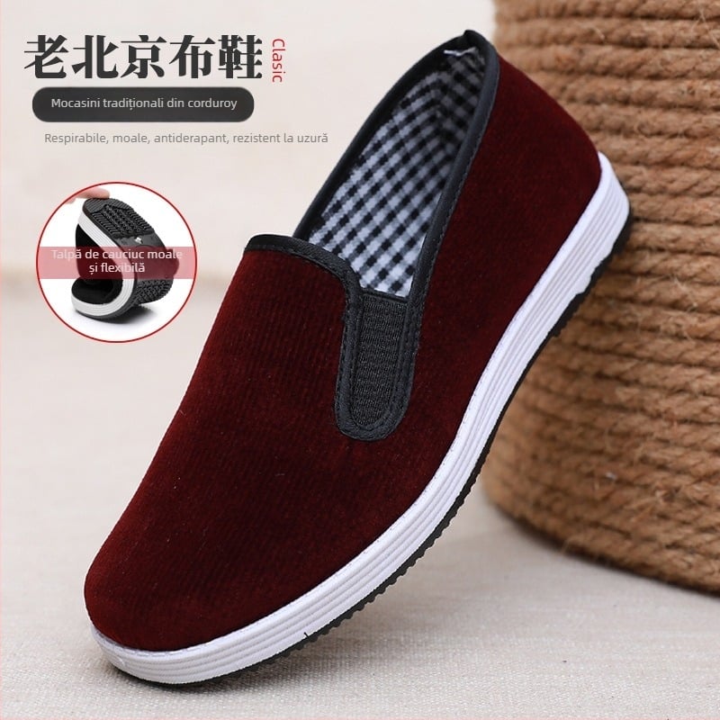 Pantofi de damă din panza Old Beijing – talpă moale, antiaderenți, respirabili, partea superioară corduroy, pentru primăvară și toamnă