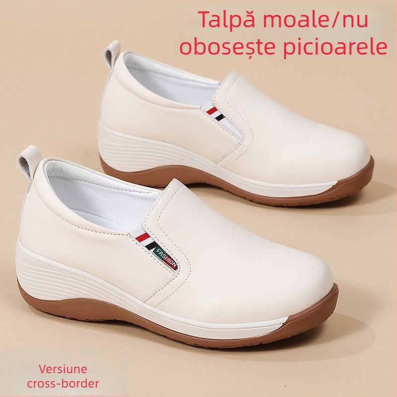 Pantofi dama Slip-On, varf rotund, talpă groasă, exterior din piele sintetică, respirabili